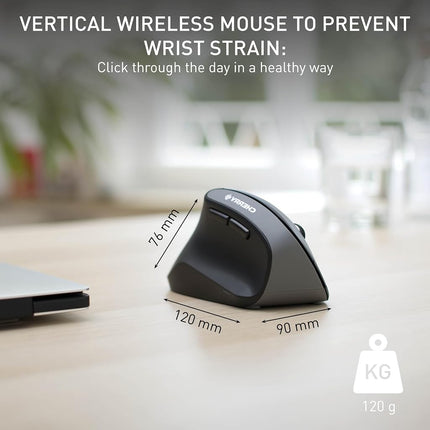 CHERRY MW 4500 LEFT, Ergonomic Vertical Mouse for Left-Handers, Wireless (2.4 GHz RF), 3-Stage Adjustable Resolution up to 1200 Dpi, Battery-Powered, Black
