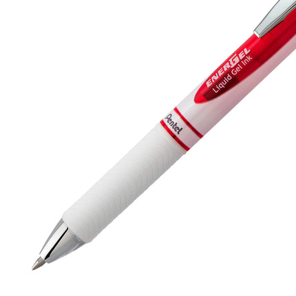 Pentel EnerGel RTX Pearl Retractable Liquid Gel Pen, Metallic Point, 0.7mm Medium Line, Red Ink, Box of 12 (BL77PW-B)