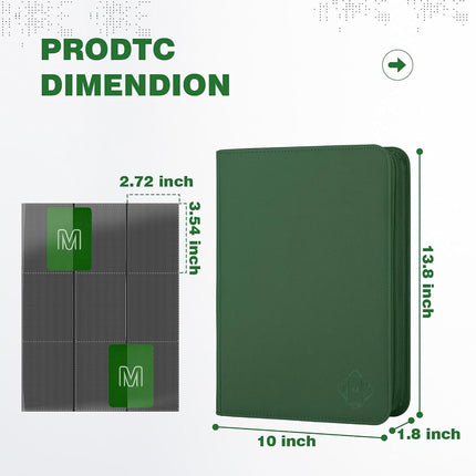 Trading Card Binder with 9 Side Loading Pocket Card Album Hold Up to 540 Cards PU Card Collection Binder, Collectible Albums Card Folder for MTG, TCG, Sports Cards（9-Dark green）