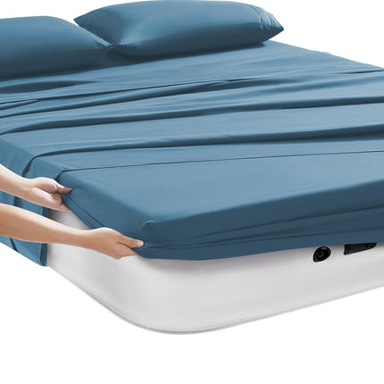 Camping Sheets Queen Size - Outdoor Air Mattress Sheet Set – Built-in Corner Straps for Air Mattress & Camping Use – Designed for Inflatable Beds & Tailgate Sleepovers, Denim
