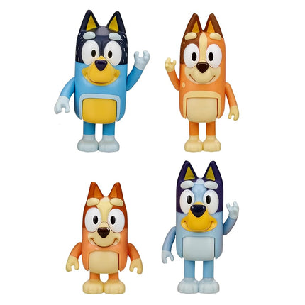 Bluey 13009 and Family: , Bingo, Bandit and Chilli 4 Figure pack Articulated Character Action Figures 2.5 inches Official Collectable Toy, Multicoloured