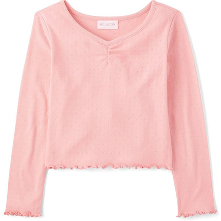 Hauts en tricot basiques à manches longues et col en V The Children's Place pour filles, Rose duveteux, T-XXL