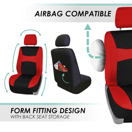FH Group Automotive Seat Covers Red Universal Fit Bucket and Bench Cover fits most Cars, SUVs, and Trucks (Full Set Airbag Compatible with Split Bench) FB030RED115
