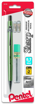 Portaminas Pentel Sharp, 0,7 mm Barriles Metálicos, Borrador de Repuesto, el color del barril puede variar (P207MLEBP)
