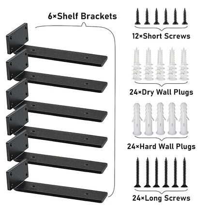 9 Inch Ultra Heavy Duty Shelf Brackets – 0.2In Thick Black L Shape Shelf Brackets, Hidden Steel Brackets for Shelves - 9 Inch Floating Shelf Hardware Heavy Duty (6Pcs)