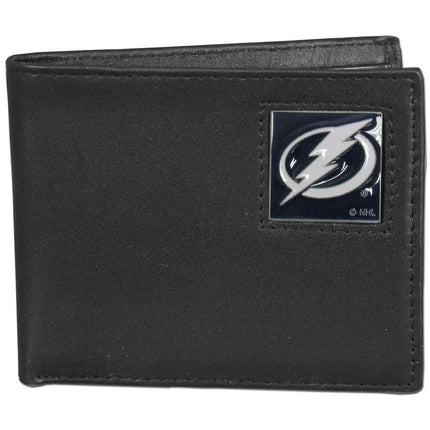 NHL Tampa Bay Lightning Leather Bi-Fold Wallet Packaged in Gift Box, Black