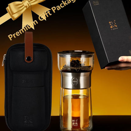 ZENS Modern Glass Tea Infuser Teapot, Smart One Touch Tea Maker for Loose Tea Diffusers with Insulated Mug and Portable Tea Kits, Cool Gongfu Tea Pot for Black Tea Lover Gifts