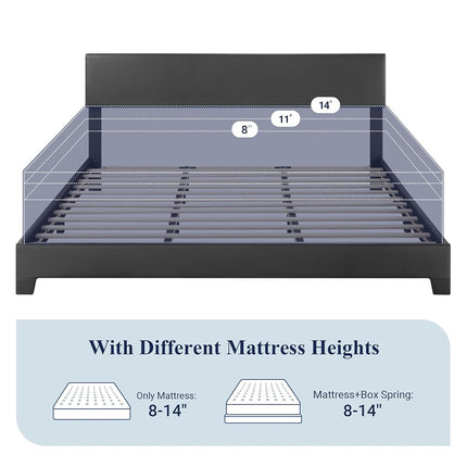 Allewie King Size Bed Frame with Adjustable Headboard, Faux Leather Platform Bed with Wood Slats, Heavy Duty Mattress Foundation, No Box Spring Needed, Noise-Free, Easy Assembly, Black