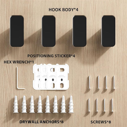 4-Pack Matte Black Towel Hook for Bathroom, Robe Coat Hook, Heavy Duty Wall Hooks for Hanging Bag Hat Mudroom Bedroom Shower Closet, Drill in Hanger Mount with Screw, Holder Back of Door Outdoor