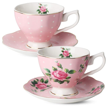 BTäT- Floral Tea Cups and Saucers, Set of 2 (Pink 