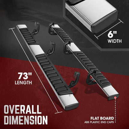 DNA MOTORING 6" Running Boards Compatible with 07-18 Silverado/Sierra 1500, 07-19 Silverado 2500HD 3500HD Crew Cab, Side Step Nerf Bars, STEPB-ZTL-8017