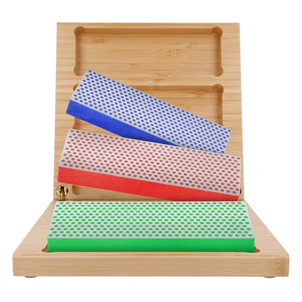 DMT W6EFC Three 6-Inch Diamond Whetstone Models in Hard Wood Box - Multi-Colour