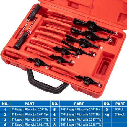 Toolwiz Snap Ring Pliers Set, 10 Pcs Internal & External Circlip Pliers