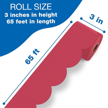 Carson Dellosa 65Ft of Berry Red Bulletin Board Borders, 1 Roll of Scalloped Trim for Rolling Whiteboard, Cork and Posterboard, Party, Christmas Decorations, and Classroom Decor