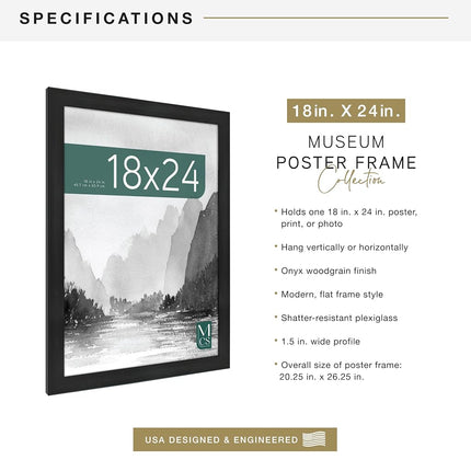 MCS Museum Poster Frame Plastic Onyx Wood Grain 18 x 24 Inches