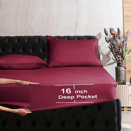 Elegant Comfort Luxurious Wrinkle Resistant 1500 Thread Count Egyptian Quality 1-Piece Fitted Sheet All Around Elastic -Deep Pocket- Ultra Soft Bottom Fitted Sheet, Twin/Twin XL, Burgundy