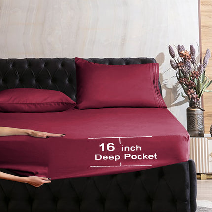 Elegant Comfort Luxurious Wrinkle Resistant 1500 Thread Count Egyptian Quality 1-Piece Fitted Sheet All Around Elastic -Deep Pocket- Ultra Soft Bottom Fitted Sheet, Twin/Twin XL, Burgundy