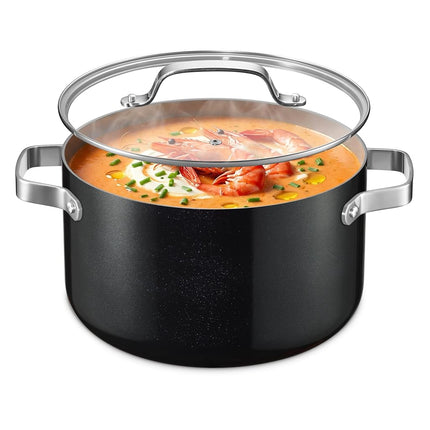 Black 8.5 Quart Aluminum Stock Pot with Lid, Nonst