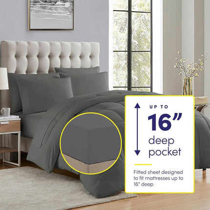 Sweet Home Collection Ultra Soft Down Alternative Set & Luxurious Bed Sheets, Polyester, Gray, Twin