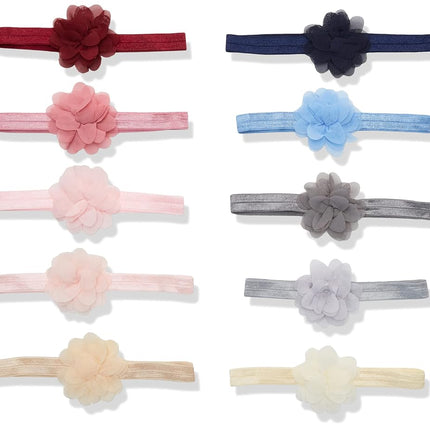 Hudson Baby Baby Girls Flower Headband, chiffon cream/blush 10 Pack One Size