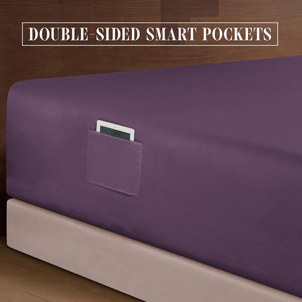 Elegant Comfort Luxurious 1500 Premium Hotel Quality Microfiber 4-Piece Sheet Set, 18-24 Inches Deep - Extra Deep Pocket Sheets - Ultra Soft 4PC Deep Pocket Sheets, California King, Eggplant-Purple