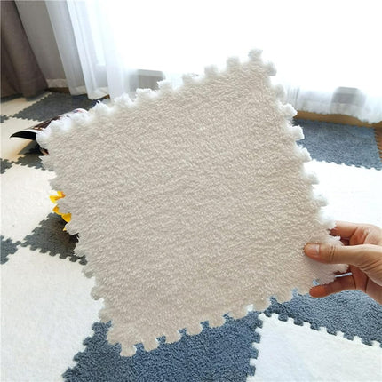 Typutomi 10pcs Plush Puzzle Foam Floor Mat, Soft Fluffy Interlocking Square Foam Tiles Area Rugs Carpet for Parlor Bedroom Decoration(11.8x11.8in, Green&White)