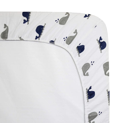 American Baby Company Printed 100% Cotton Jersey Knit Fitted Crib Sheet for Standard Crib & Toddler Mattresses, Navy Whale, for Boys & Girls