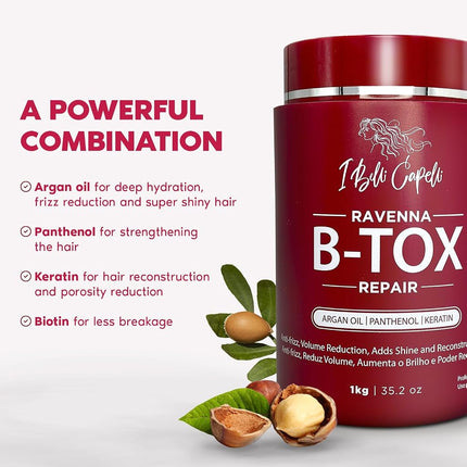 IBelli Capelli Kit Ravenna Btox Mask Repair 1Kg35.02 Oz Anti Residue Shampoo 300Ml10.1 Fl.Oz
