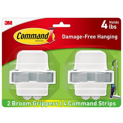 Command Mop & Broom Holder Wall Mount, White with 
