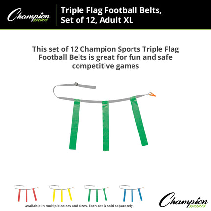 Champion Sports Triple Flag Football Set, Green, Size 40/50, Pack of 12