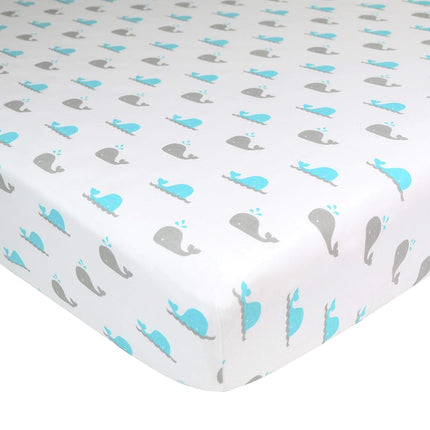 American Baby Natural Breathable Printed 100% Cotton Jersey Knit Fitted Crib Sheet for Standard Crib and Toddler Mattresses for Boys and Girls, Whale
