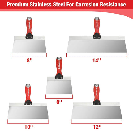 Goldblatt Drywall Knife Set, 5-Pieces Stainless Steel Taping Knives - Includes- 6'', 8'', 10'', 12'', 14'' Tools, Perfect for Drywall Joint Taping, Finishing & Patching