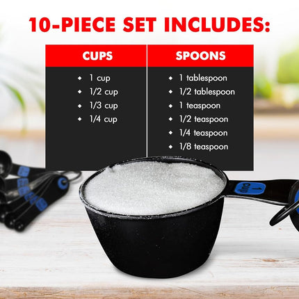 Chef Craft Easy to Read Plastic, Measuring Cup Set, 10 Piece Set, Blue