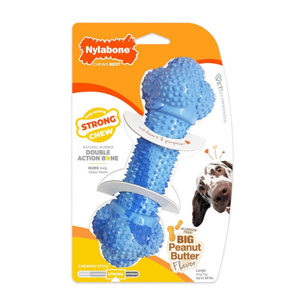 Nylabone Double Action Bone Strong Chew Toy for Dogs, Natural Rubber Dog Toy for Boredom, Peanut Butter Flavor, Large Dogs - Up to 50 lbs, 1 Count