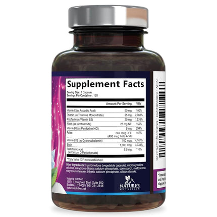 Vitamin B Complex - All B Vitamins Including B12, B1, B2, B3, B5, B6, B7, B9, Folic Acid - Natural Energy Support - High Absorption Vitamin B Supplement - 120 Capsules