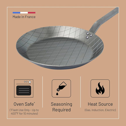 de Buyer 5616.24 Mineral B Round Carbon Steel Steak Fry Pan 9.5-Inch Metallic Small