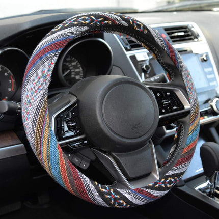 BDK Woven Boho Bohemian Hippie Saddle Blanket Style Steering Wheel Cover for Women - Universal Fit for Standard Wheel Sizes 14.5 15 15.5 inches (Woven Style - Aztec/Incan)