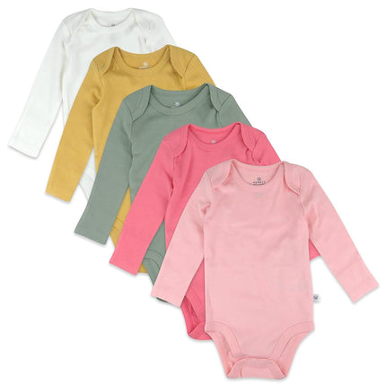 HonestBaby Baby 5-Pack Organic Cotton Long Sleeve Bodysuits, 5 Pack Strawberry Ice, 3-6 Months