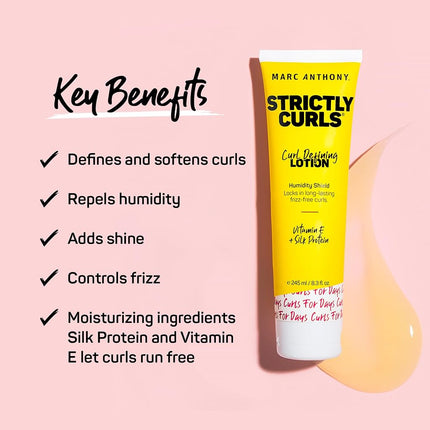 Marc Anthony Curl Defining Lotion, Strictly Curls - 2 Pack - Silk Protein & Vitamin E Hair Gel for Dry Damaged Curly Hair - Sulfate-Free Moisturizing Detangler & Anti Frizz Styling Product - 8.3 Fl Oz