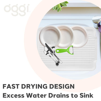 OGGI Dish Drain Board & Drying Rack Tray for Kitchen - Ideal Rigid Drainboard, Dish Drainer Tray, Dish Drain Boards for Kitchen Counter, 12.75 x 17.25 - White
