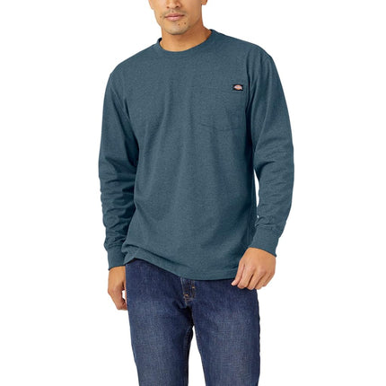 Dickies Men's Long Sleeve Heavyweight Crew Neck Work Utility T-Shirt, Baltic Blue Single Dye Heather, S