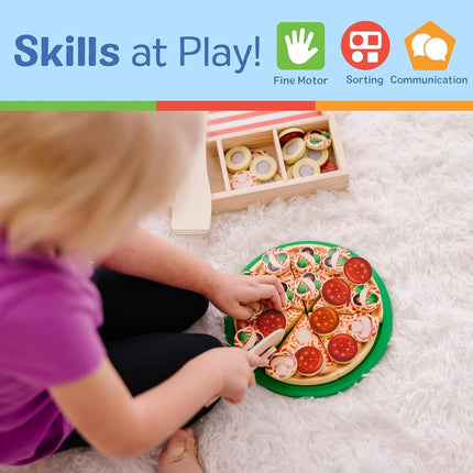 Melissa & Doug Wooden Pizza | Kitchen Role Play Set for Kids, Pretend Cooking Toy | Age 3+