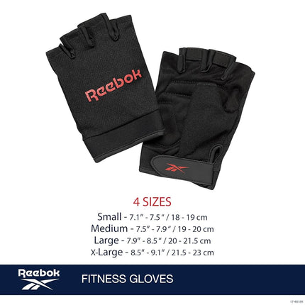 Reebok Classic Fingerless Gloves Lightweight Fitness Weightlifting Gloves for Workout, Crossfit, Cycling and Home Gym Exercise, Breathable Workout Gloves for