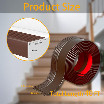 Vinyl Stair Nosing, Stair Edge Trim, Stair Edge Protector, Non-Slip Self Adhesive Stair Edge Protector Suitable for Indoor/Outdoor Stairs, Easy to Install, Non-Slip and Waterproof (Brown, 40FT)