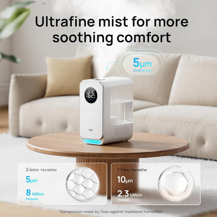 DREO Humidifiers for Bedroom, Top-filled Smart Quiet Cool Mist Humidifier for Large Room, 50 Hours Runtime for Home, Indoor Plants, Oil Diffuser & Nightlight for Baby Nusery, 5L, with Alexa/Google
