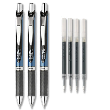 Pentel EnerGel Deluxe RTX Liquid Gel Ink Pen Set Kit, with 4 Refills (Black - 0.5mm) by Pentel