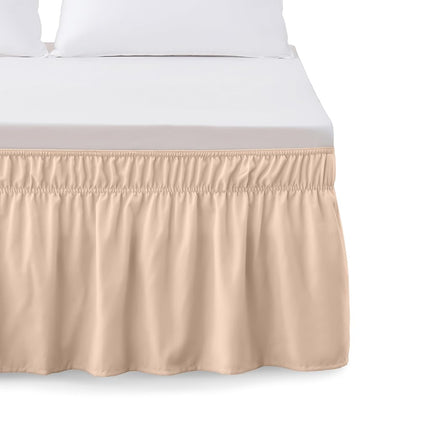 Elegant Comfort Three Fabric Sides Wrap Around Elastic Style Solid Bed Skirt, Easy On/Easy Off Dust Ruffled Bed Skirts 16 Inch Tailored Drop, Wrinkle and Fade Resistant