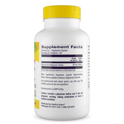 Healthy Origins Zinc Bisglycinate Chelate 50 Mg, 120 Count