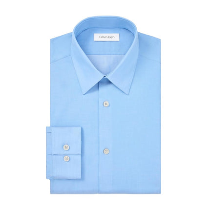 Calvin Klein Men's Slim Fit Non-Iron Herringbone Point Collar Dress Shirt, Mist, 15" Neck 32"-33" Sleeve