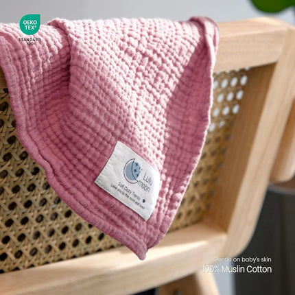 lulumoon Muslin Swaddle Blanket Baby - Cotton Swaddling Blanket Soft Baby Receiving Blankets Neutral 3Pack(Pink+Purple)